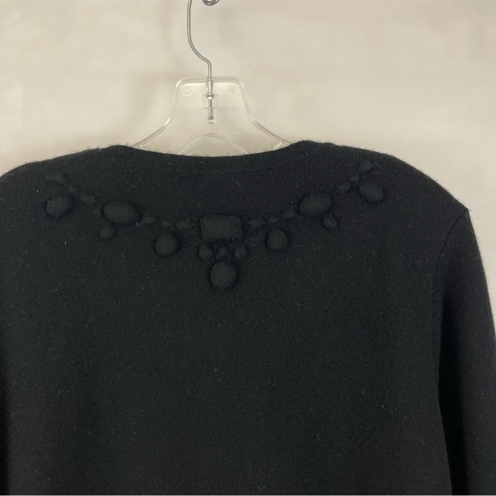 CHANEL Black Wool Sweater CC Button Pom Pom Bobble‎ Embellished Size 46 Vintage